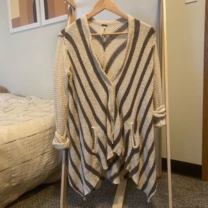 Free People Striped Open-Front Snap Sweater